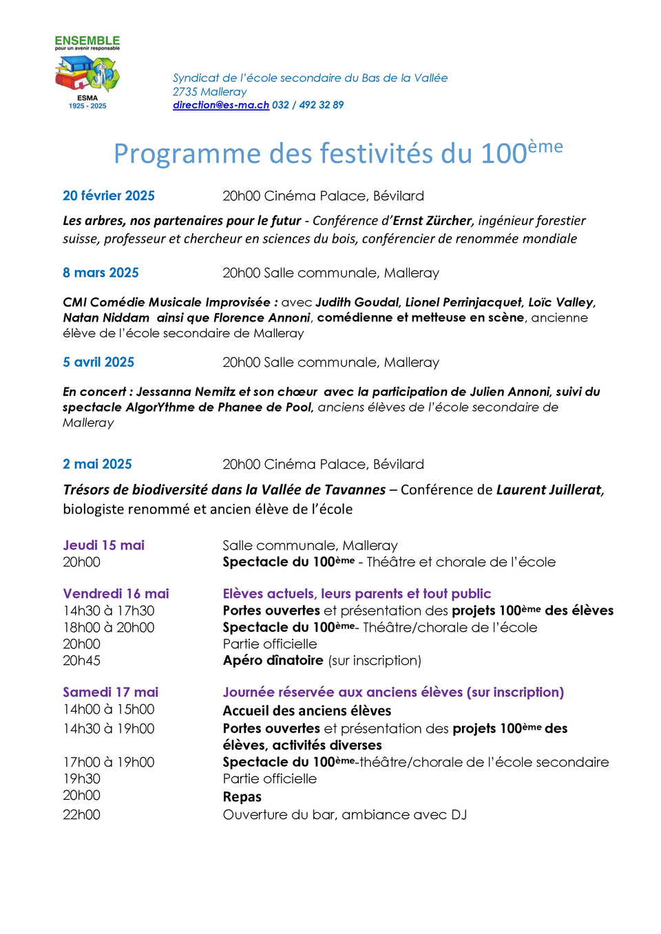 Programme des festivités 100e_final